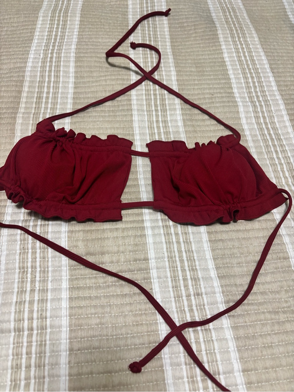 Women’s Ribbed Red Bandeau Bikini Top